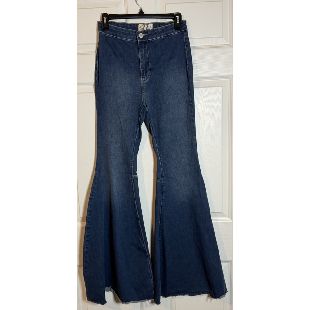 Free People Bell Bottom High Rise Jeans Size 27 Dark Wash Denim 70s Inspired